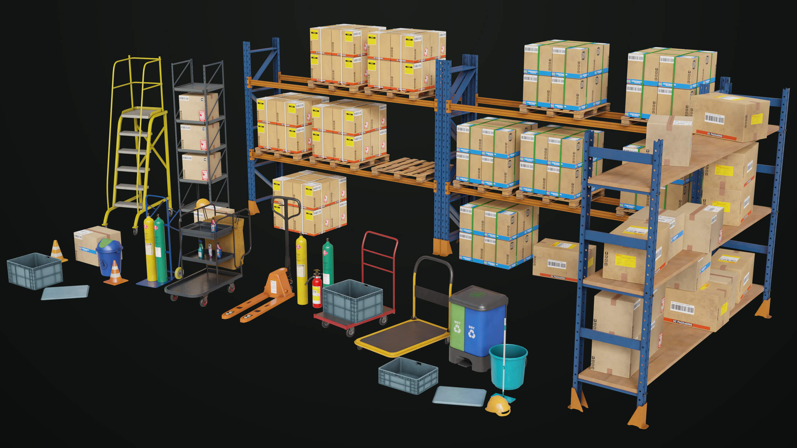 Set Property Cargo Pallet Trucks and Set Properties Single Mat PBR - 3D Model by ...