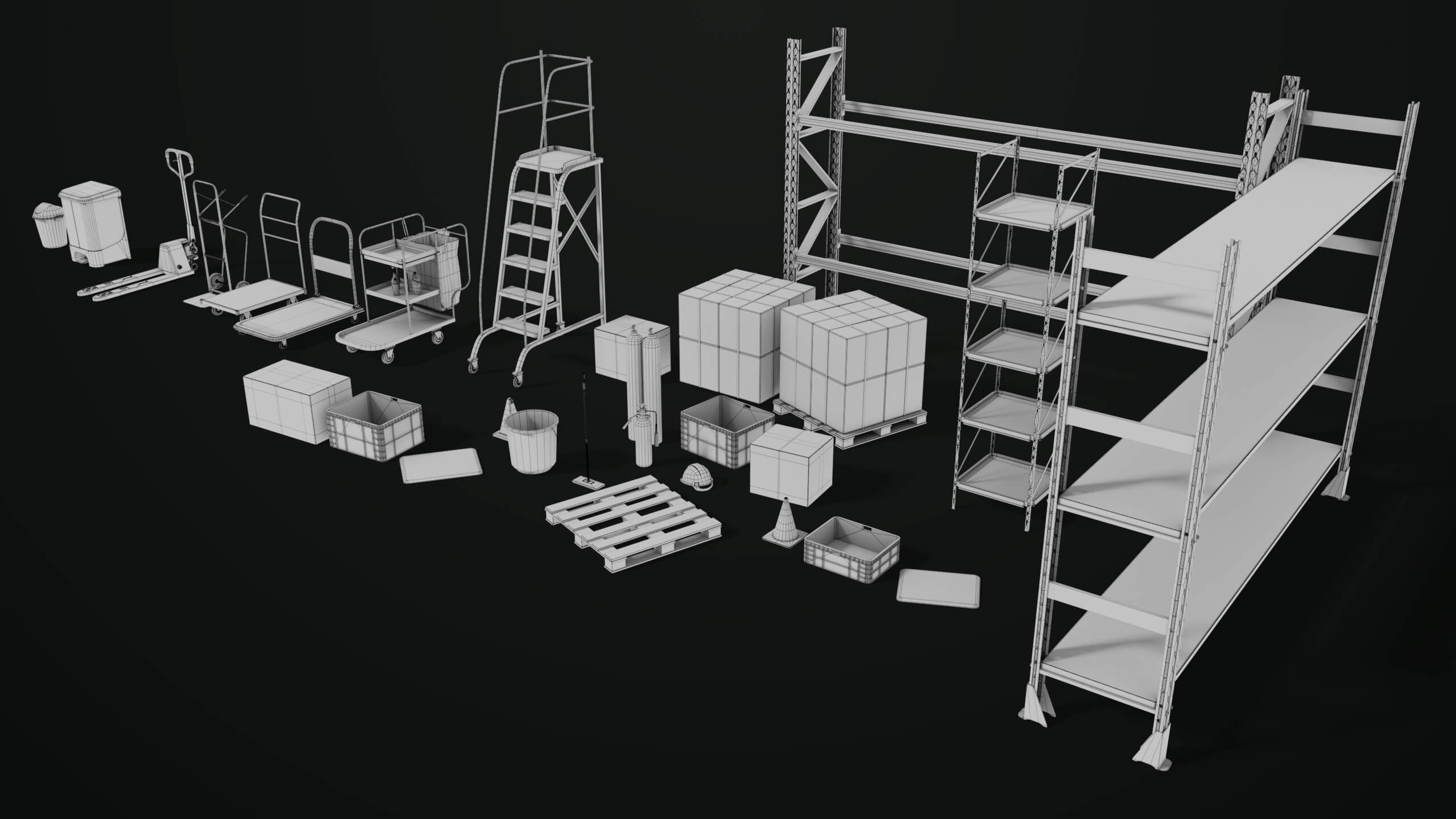 Set Property Cargo Pallet Trucks and Set Properties Single Mat PBR - 3D Model by ...