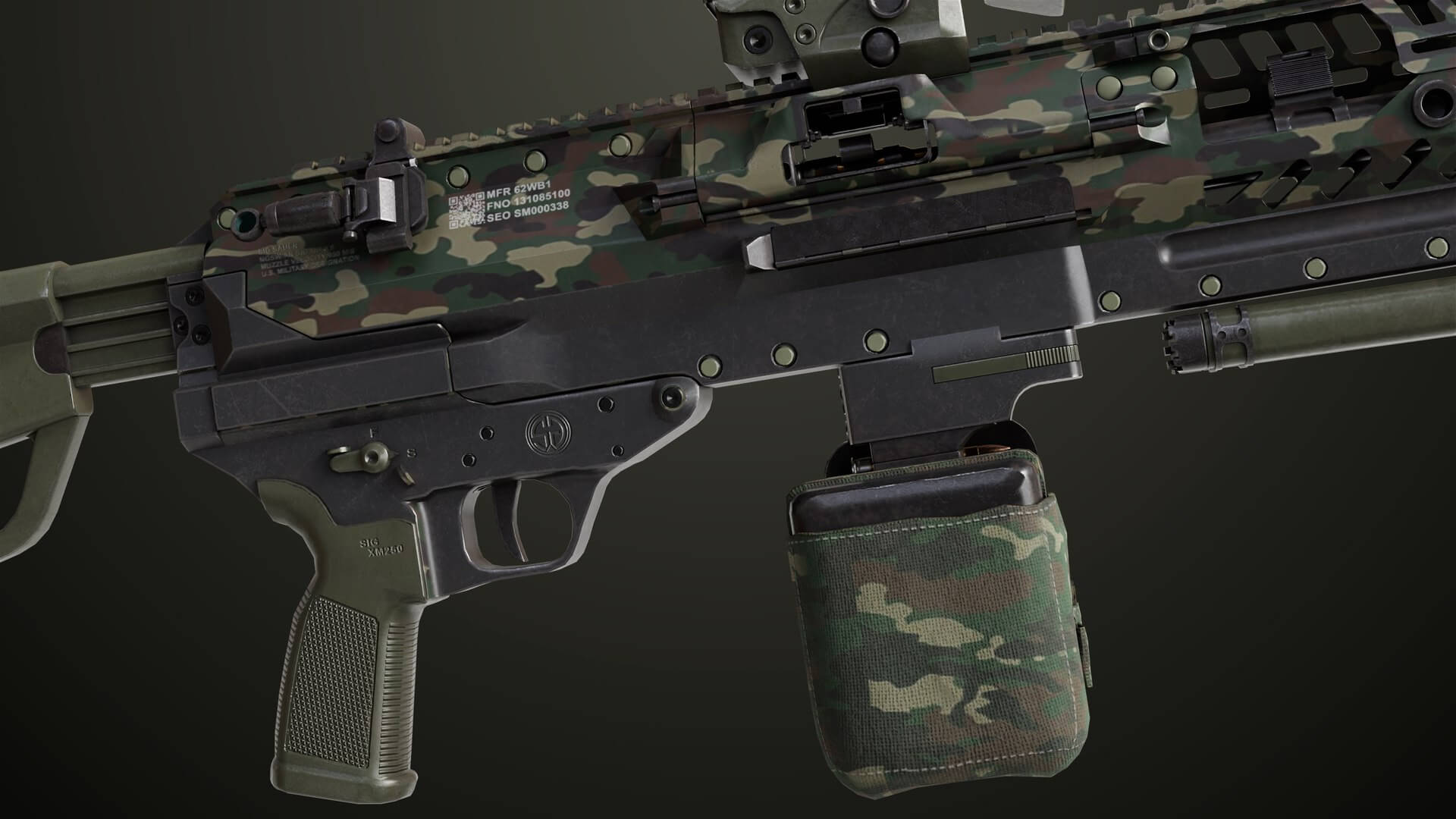 Machine Gun 14 Military Green All PBR Unity UE - 3D Model by Eight Vertex