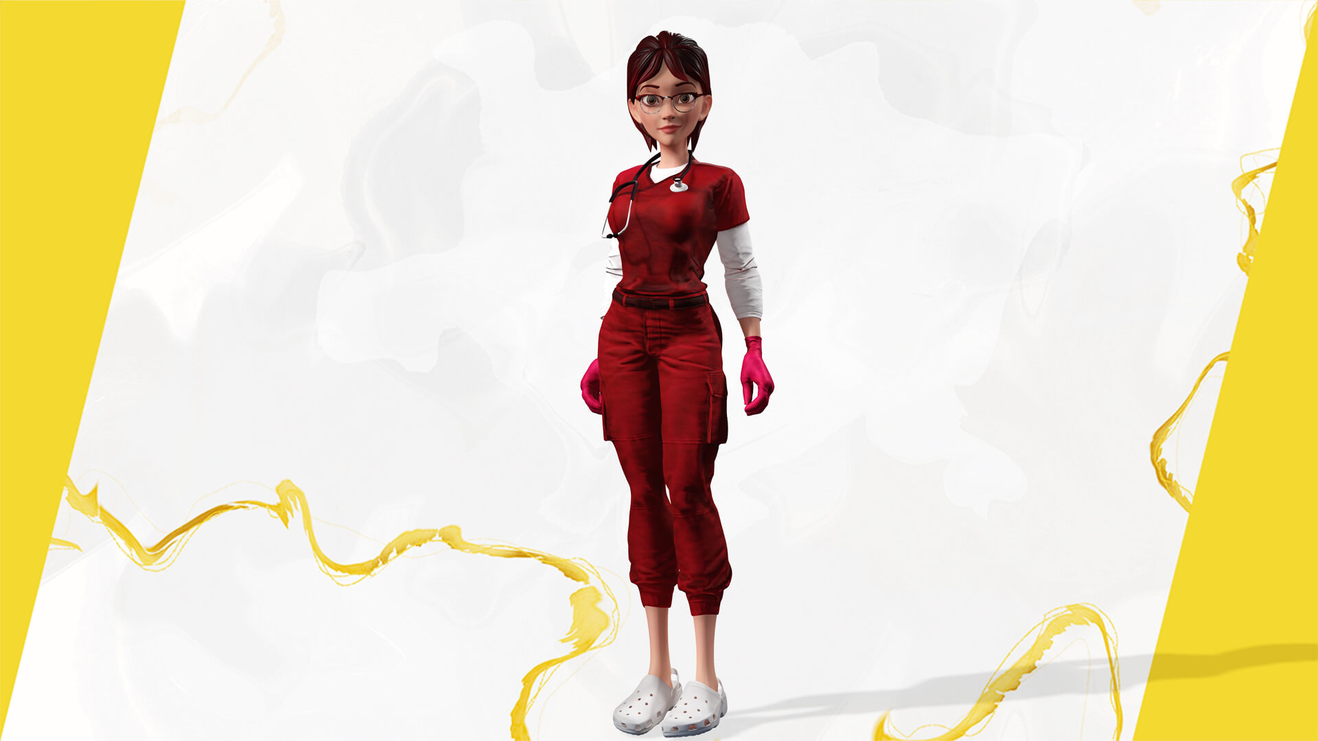 Red Scrubs Cartoon Doctor Fully Rigged Healthcare Worker - 3D Model by ...