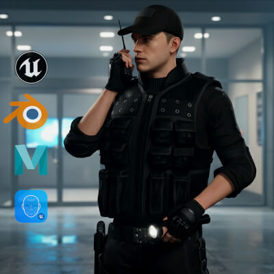 Ufe Guard Tactical Operative 3D Character in Black Gear Security Guard by Elegant ...