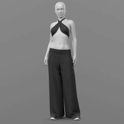 Bandage Top Wide Trousers and Sneakers 2v G8 Female