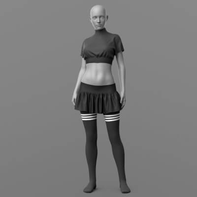 Crop Top 02v Stockings and Skirt G8 Female
