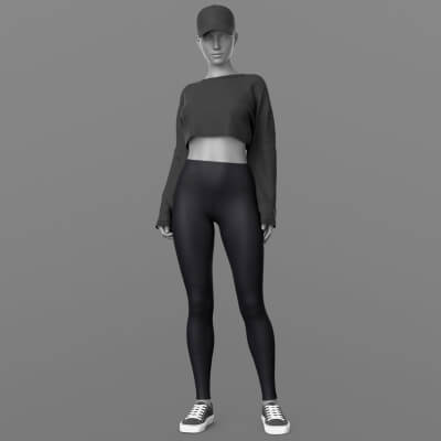 Cropped Sweatshirt Leggings Sneakers Baseball Cap G8 Female