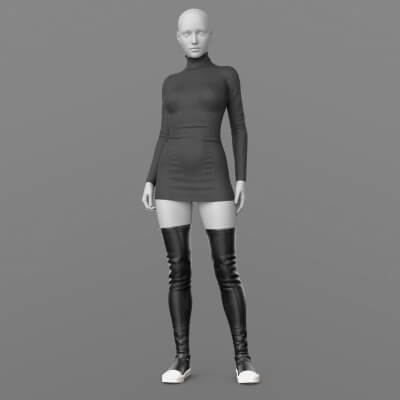Knitted Dress and High Boots 3v G8 Female