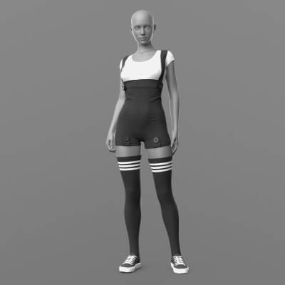 Overall Shirt Stockings Sneakers G8 Female