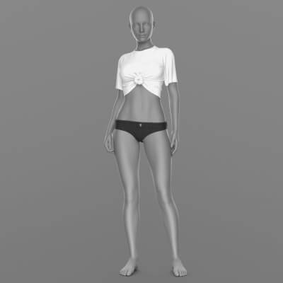 Shirt with Knot and Denim Panties G8 Female