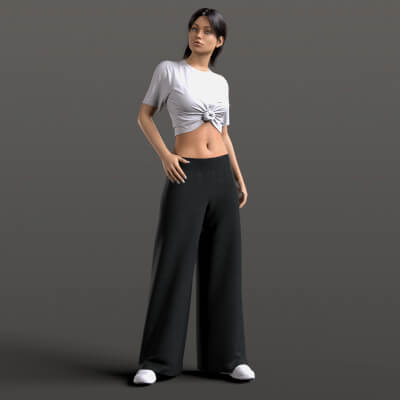 Wide Trousers and Sneakers 2v Shirt with Knot G8 Female by Elena_Sh