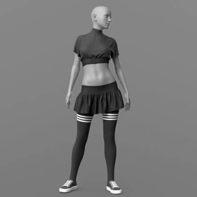 Crop Top Stockings Skirt and Sneakers G8 Female by Elena_Shvets
