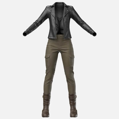 Female Leather Jacket Pants and Boots 1v