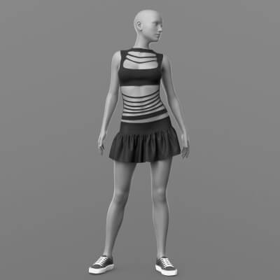 Top Holes Skirt and Sneakers G8 Female