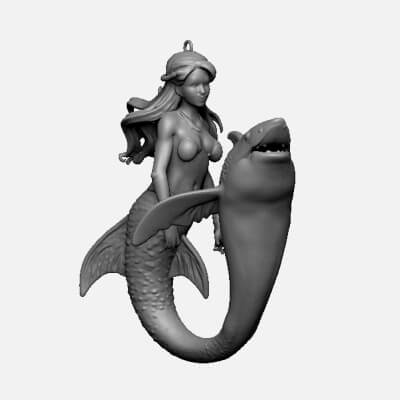  Mermaid and Shark Pendant