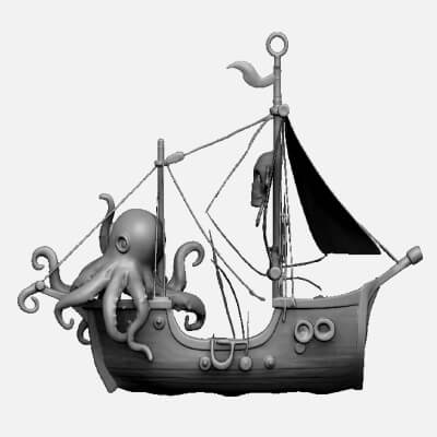  Pirate Ship and Octopus Pendant