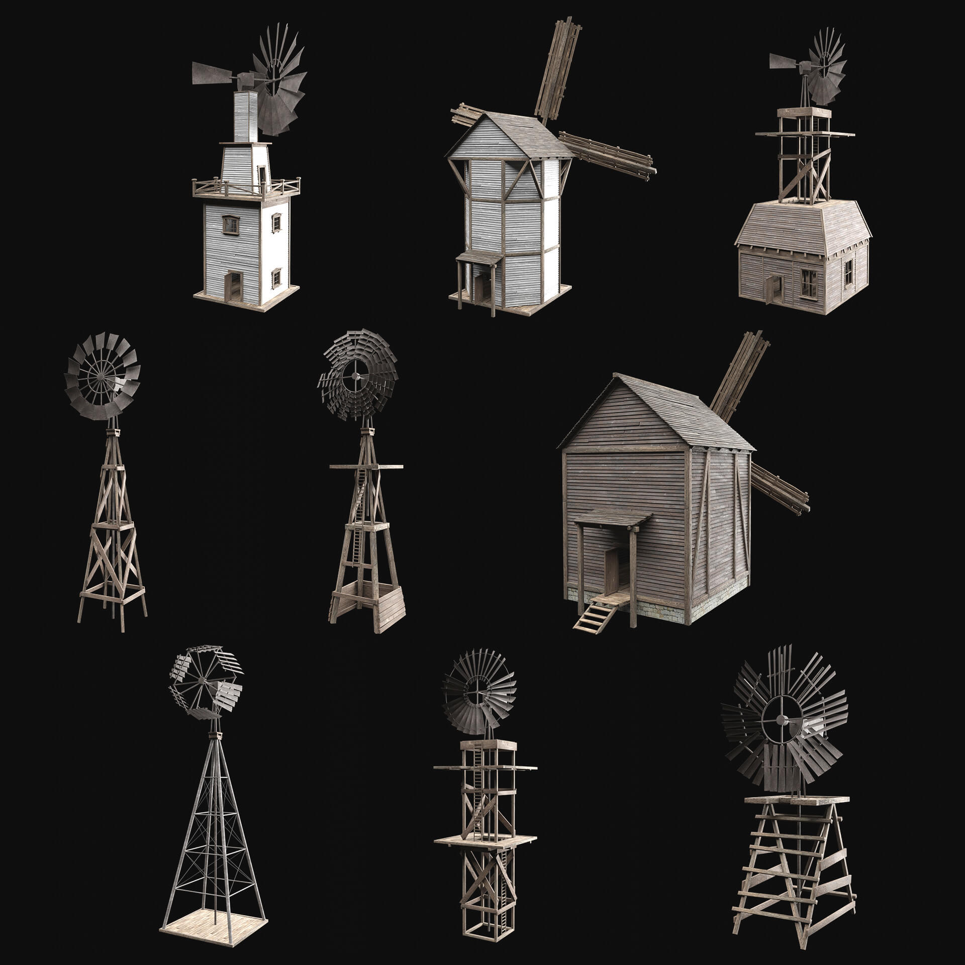 Wild West Western Windmill Wind Mill Collection 3D Model by Enterables