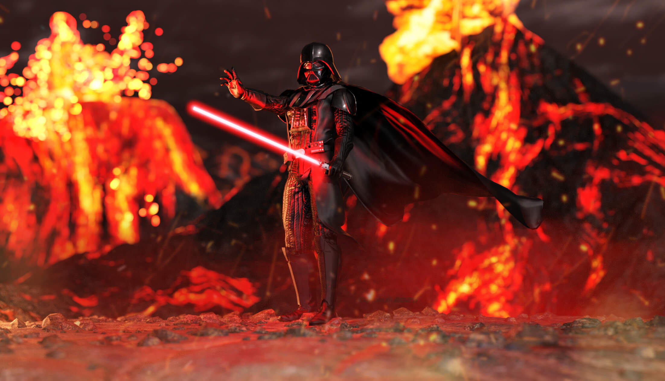 Meta Vader Vader on Mustafar 3D Render, Digital Art by ESulli
