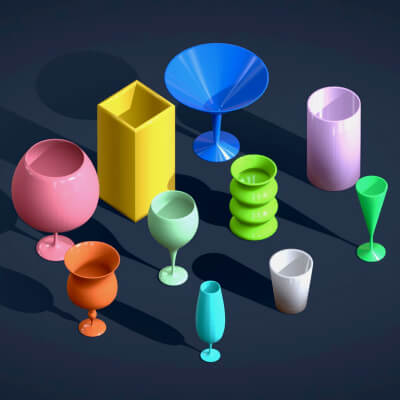10 Drink Glasses Pack - 3D Low Poly Models Set by Ethereal Grace