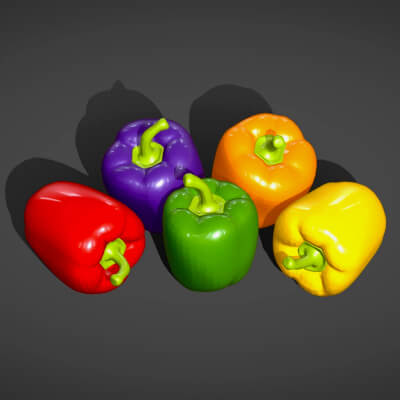5 Bell Peppers - Capsicum - Low Poly Vegetable Stylized Pack