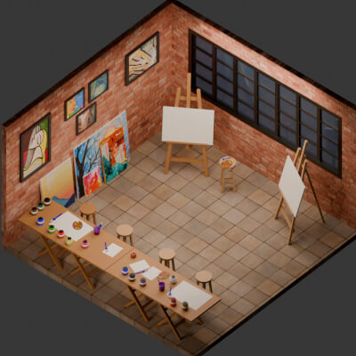 Stylized Art Studio Platformer Cutaway Environment Diorama