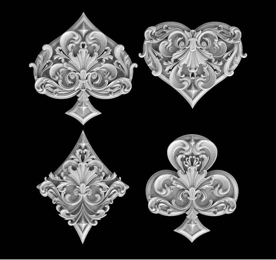 Spades Clubs Hearts Diamonds 3D Print Model by Explorer