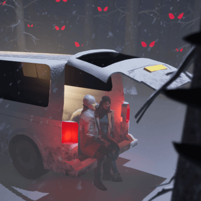 A couple in the woods