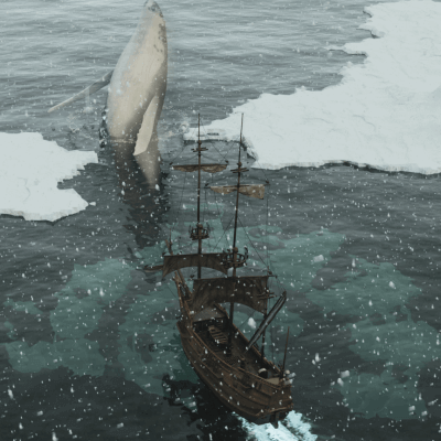 North cruiser facing a gigantic whale