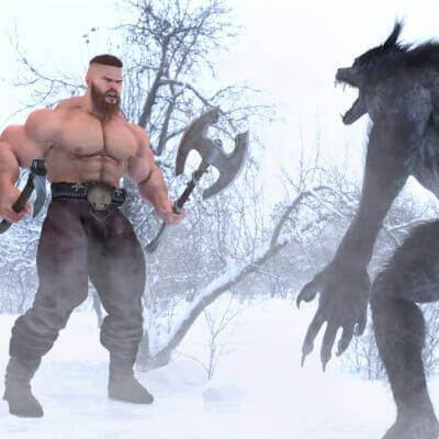 Viking warrior fighting in winter