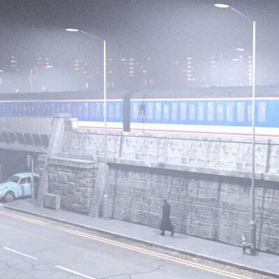 Night City Lights in the Fog.