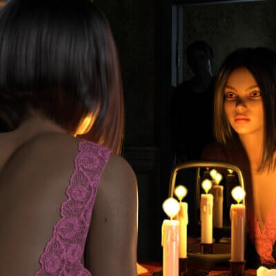 Fortune telling for the betrothed with a mirror