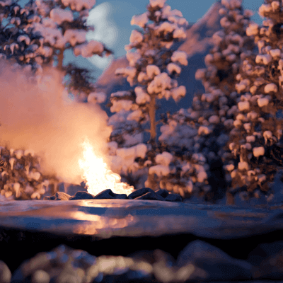 Winter Campfire Scene