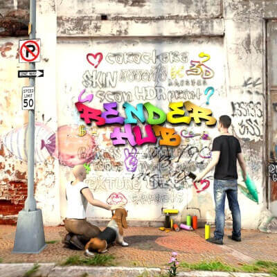 RenderHub graffiti on the streets