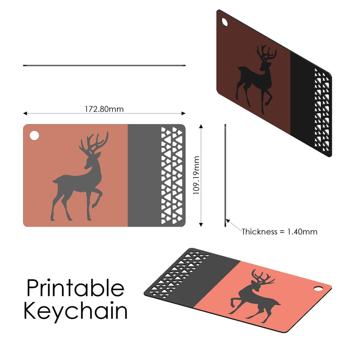 Key Chain Printable Printable Reindeer Key Chain - 3D Model by Furqan03