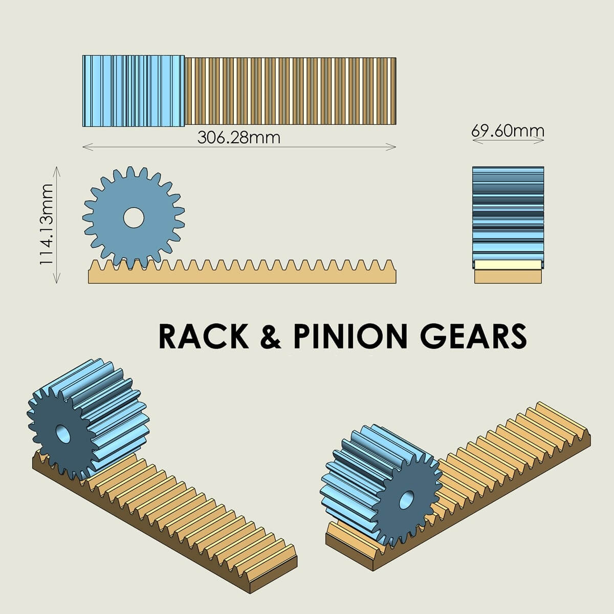 Printable Rack and Pinion Gears - 3D Model by Furqan03
