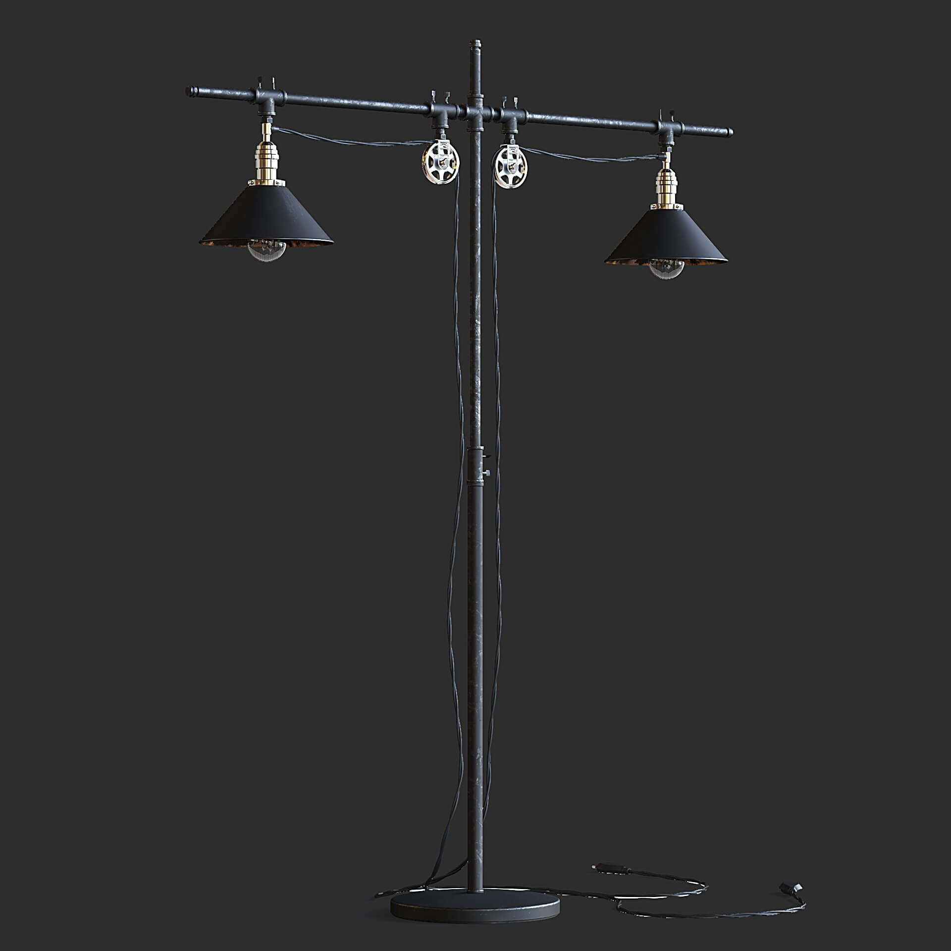 Double Industrial Style Floor Lamp - 3D Model by fusemesh
