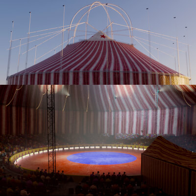 Circus Environment Interior and Exterior with Animated Crowd