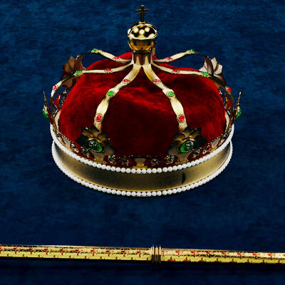 Golden Crown with Gems and Sceptre