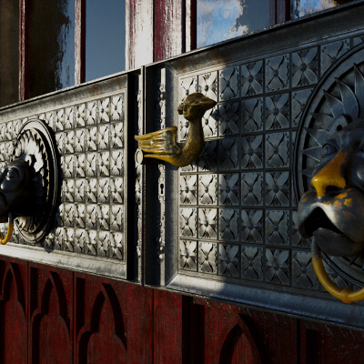 Gothic Mausoleum Door with Lion and Angel Sculptures