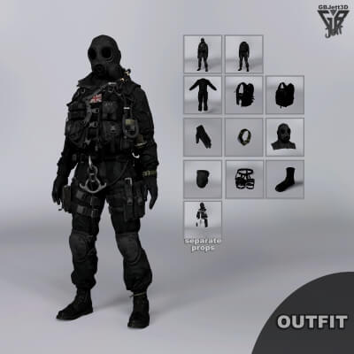 GBJ UK SAS Gas Mask Outfit for Genesis 9 and 8/8.1 Male