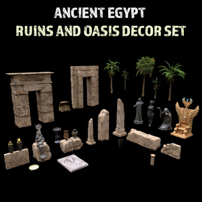 Ancient Egypt Ruins and Oasis Decor Set