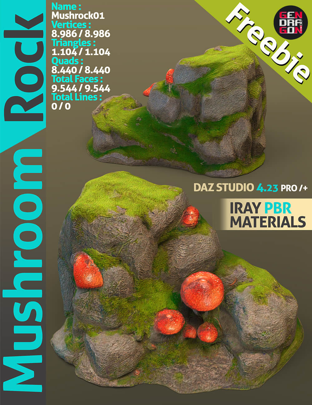 Mushroom Rock - Free Daz Content by gendragon3d