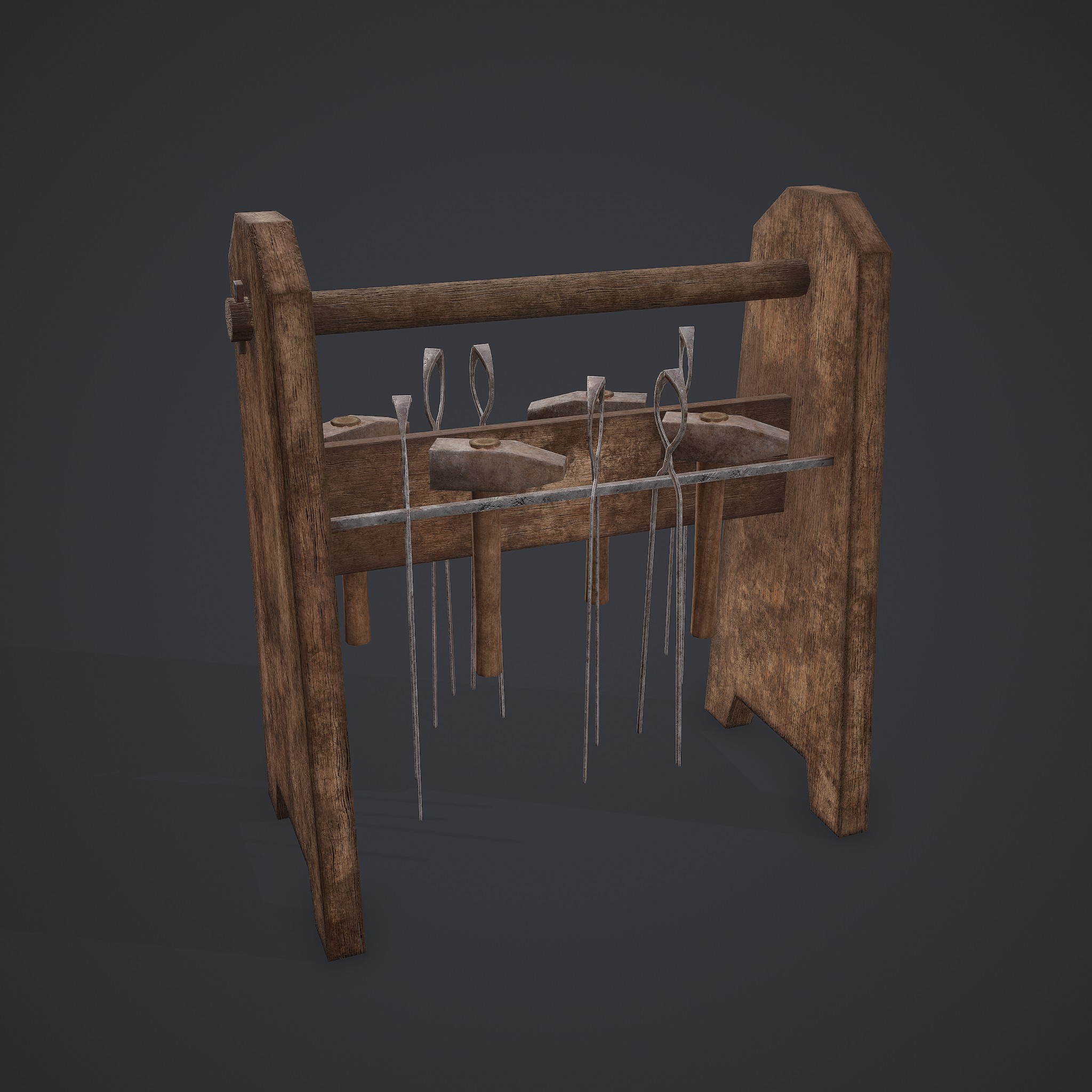 Midieval Tool Rack Medieval Blacksmith Tools Rack - 3D Model by Get Dead Entertainment