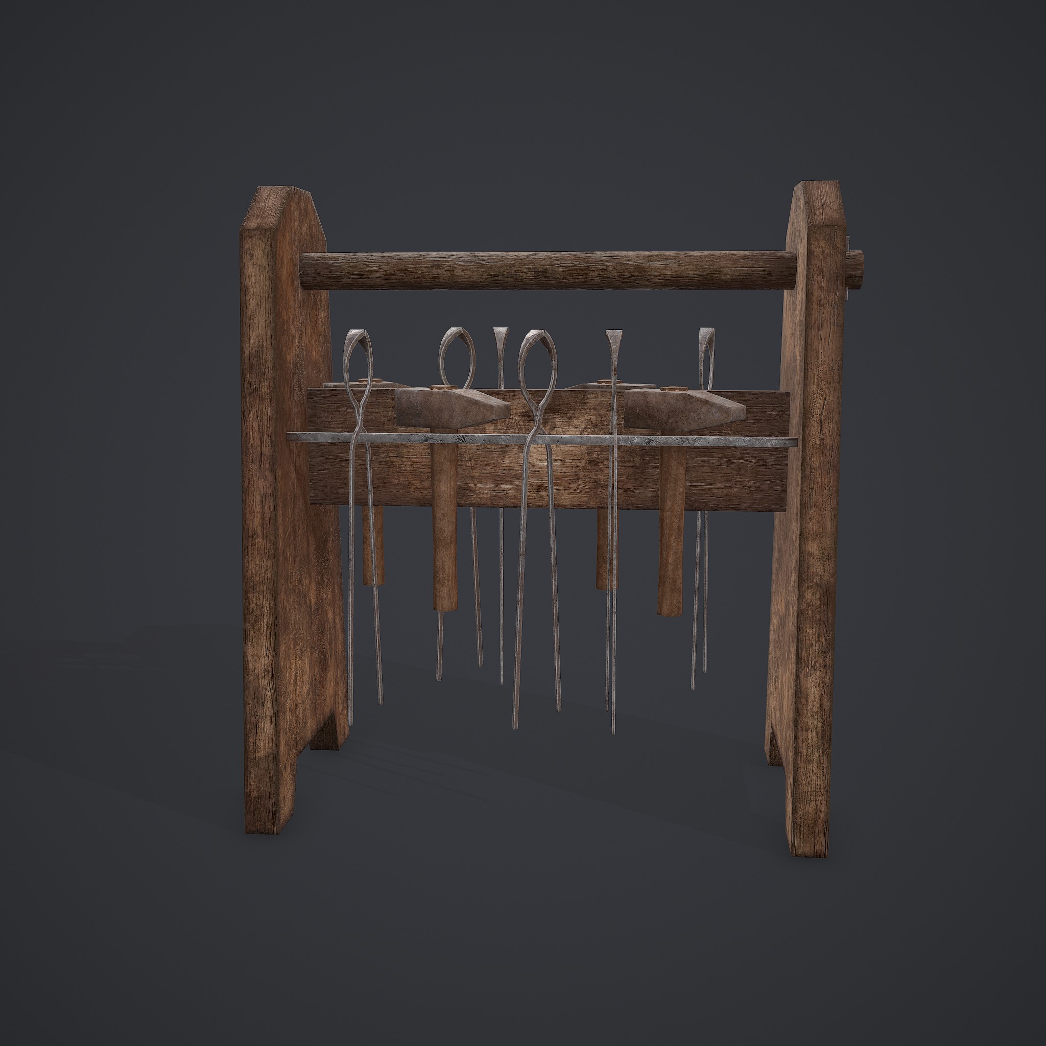 Midieval Tool Rack Medieval Blacksmith Tools Rack - 3D Model by Get Dead Entertainment