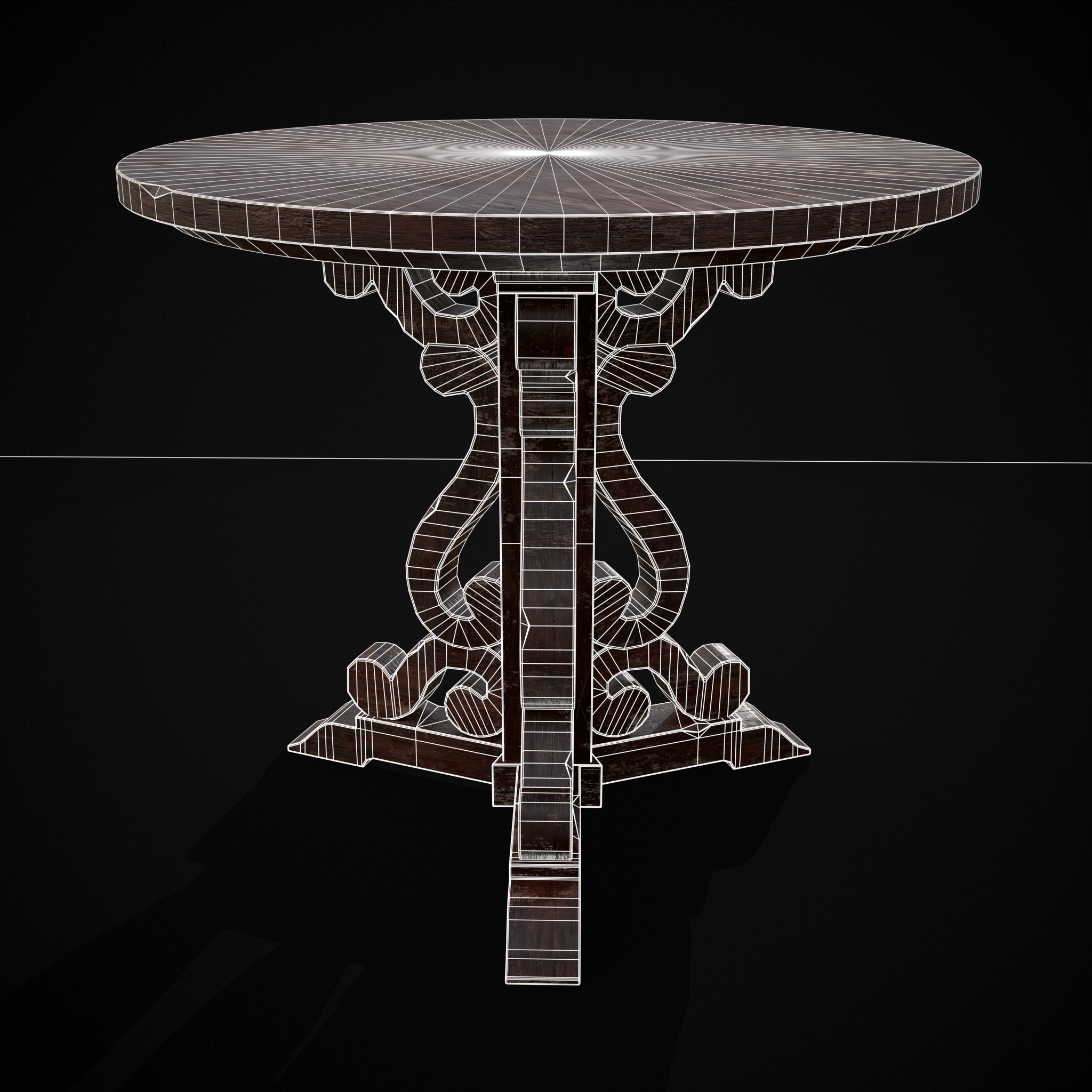 Medieval Mahogany Antique Three Legged Round Table 3D Model by Get