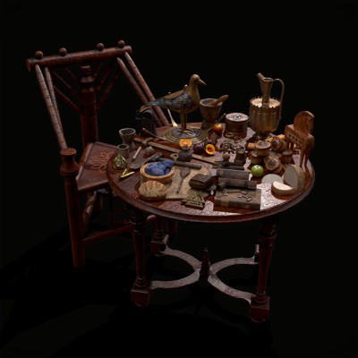 Medieval Props Messy Table Scene - 3D Model by Get Dead Entertainment