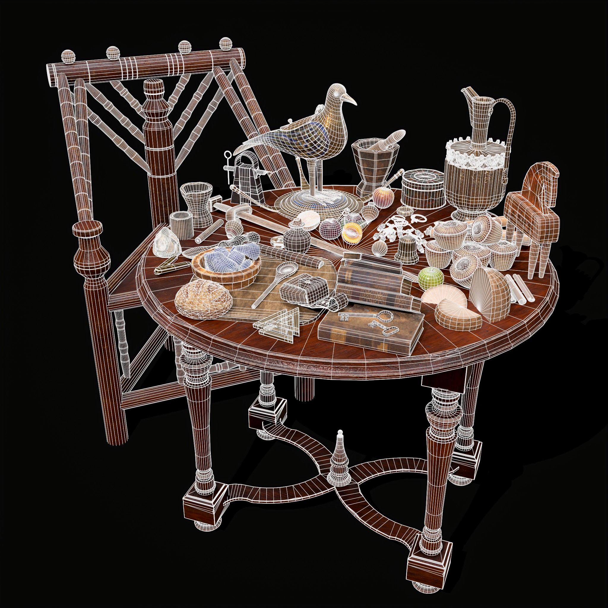 Medieval Props Messy Table Scene - 3D Model by Get Dead Entertainment