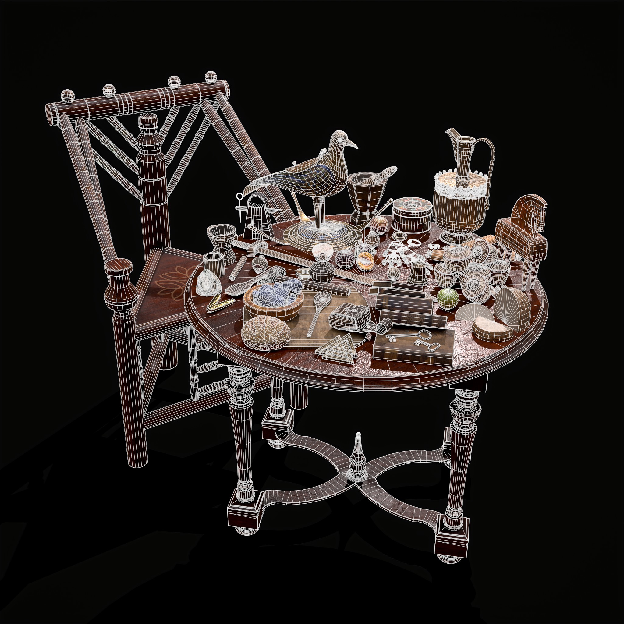 Medieval Props Messy Table Scene - 3D Model by Get Dead Entertainment