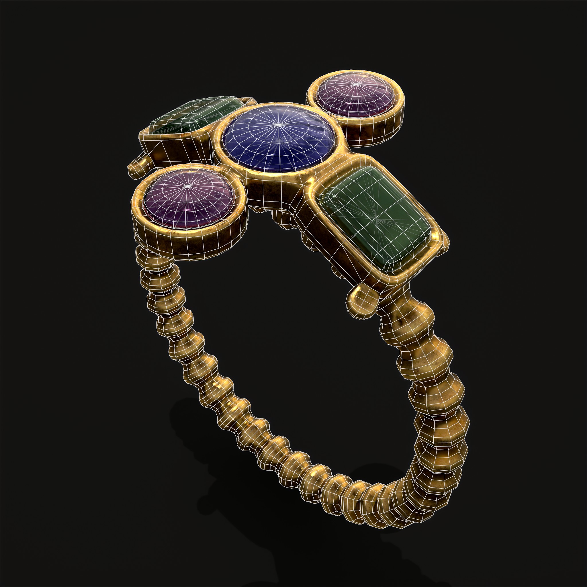 Medieval Ribbed Jeweled Golden Ring - 3D Model by Get Dead Entertainment