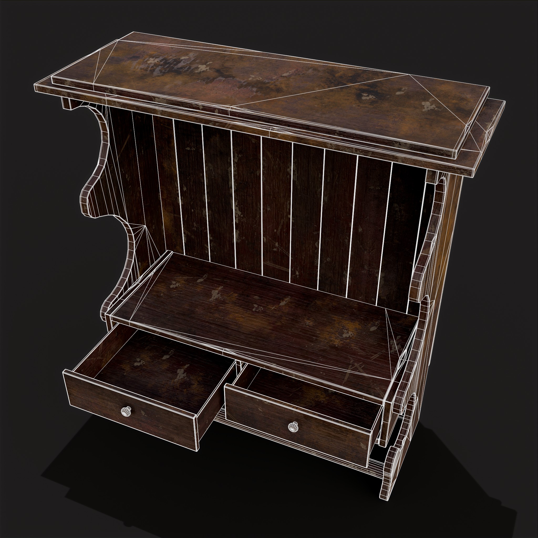 Rustic Hanging Shelf with Drawers 3D Model by Get Dead Entertainment