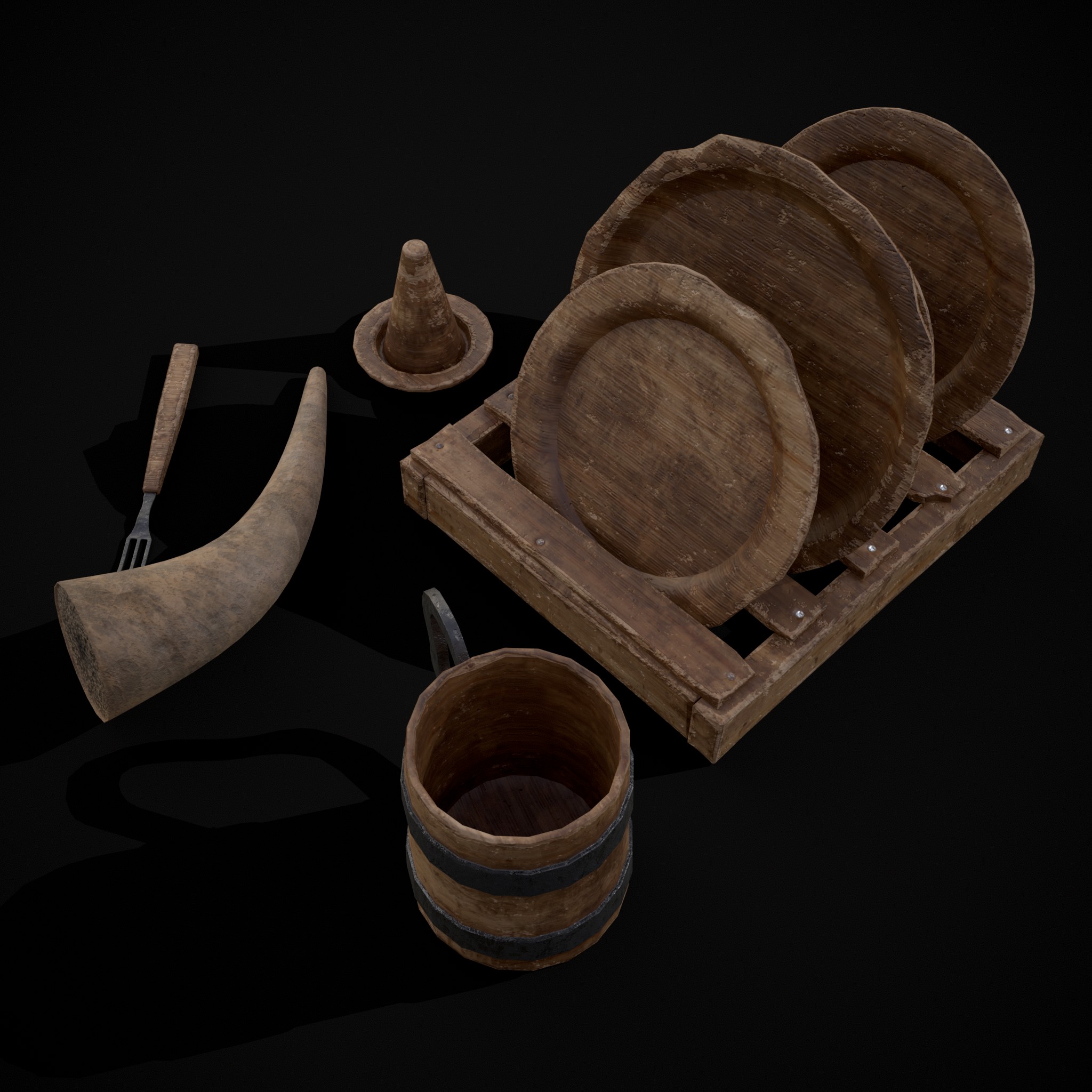 Wooden Medieval Dish Washing Set 3D Model by Get Dead Entertainment