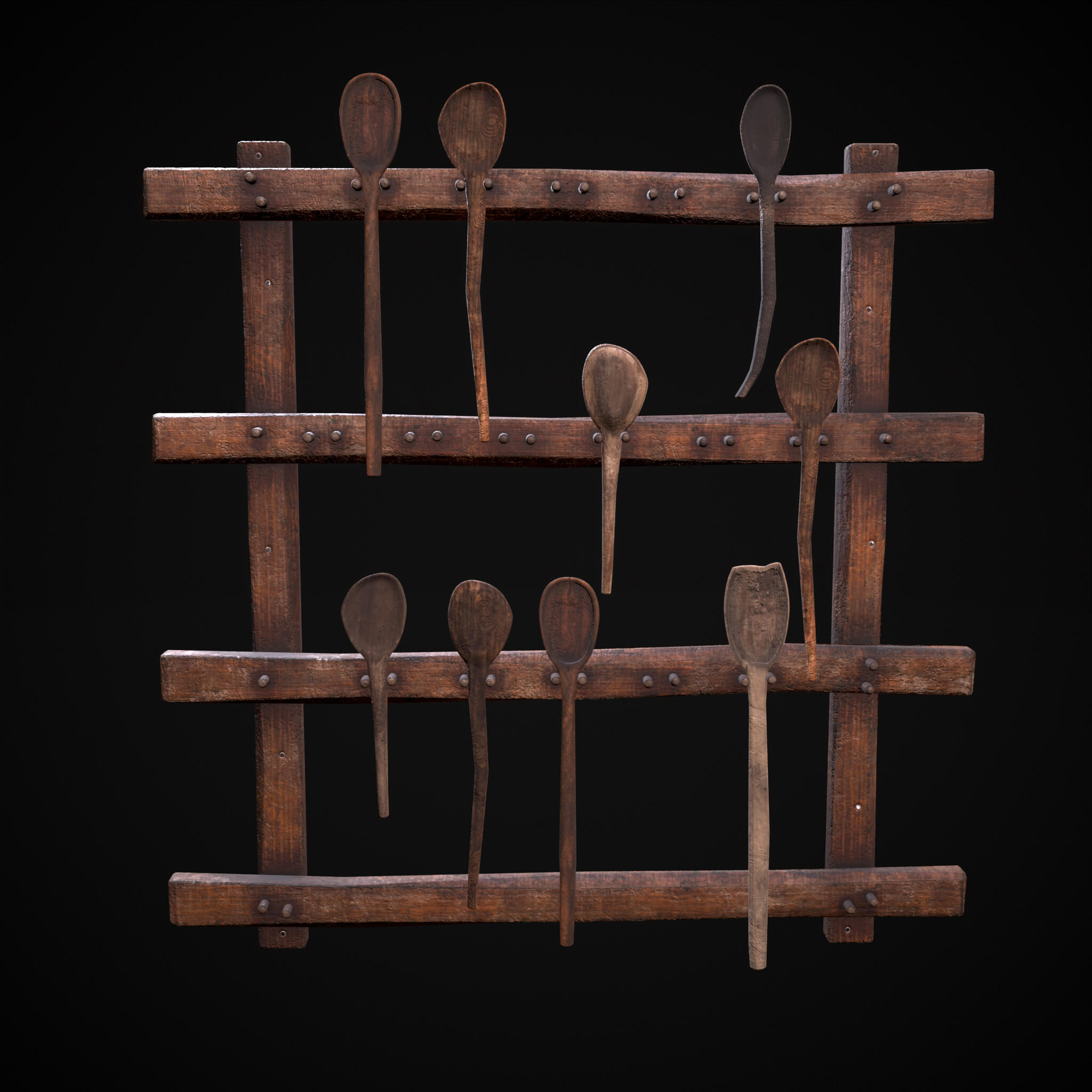 Worn Wooden Spoons Rack - 3D Model by Get Dead Entertainment