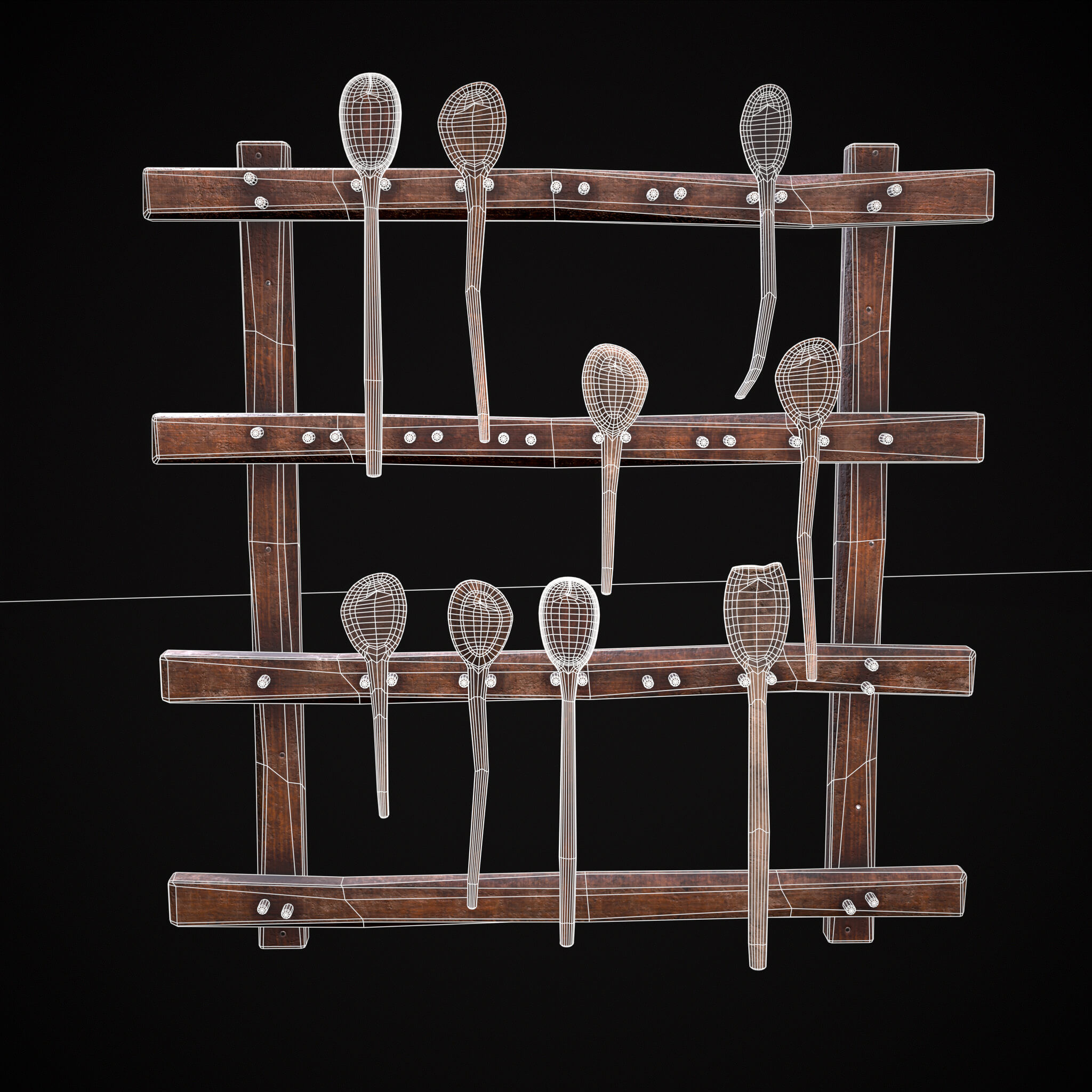 Spoones Rack Worn Wooden Spoons Rack - 3D Model by Get Dead Entertainment
